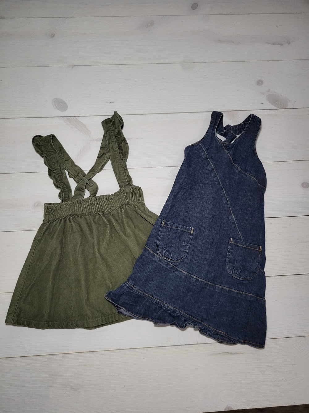 Girl's Set Overall Dresses Carter's Corduroy Sweet Ivy Cotton Denim Ruffle Hem.